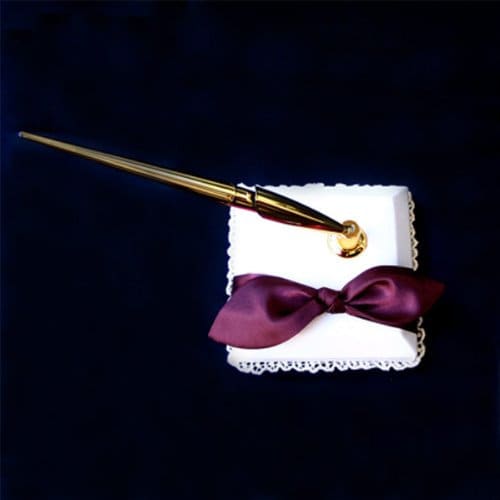 Nupcial Amor Nudo Satén Arco Pluma Set Soporte Accesorios de Boda Marfil Blanco Negro Marrón Rojo Rosa Claro Borgoña Vino Plata Oro Tono Pluma - SACASUSA