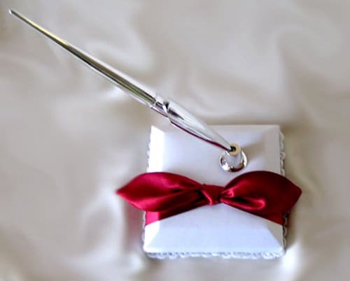 Nupcial Amor Nudo Satén Arco Pluma Set Soporte Accesorios de Boda Marfil Blanco Negro Marrón Rojo Rosa Claro Borgoña Vino Plata Oro Tono Pluma - SACASUSA