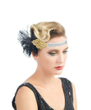 Oro Negro Plata Pluma Vintage Inspirado El Gran Gatsby Rhinestone Cristales Diadema 1920s tocado Flapper Boda Nupcial Art Déco - SACASUSA
