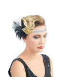 Oro Negro Plata Pluma Vintage Inspirado El Gran Gatsby Rhinestone Cristales Diadema 1920s tocado Flapper Boda Nupcial Art Déco - SACASUSA