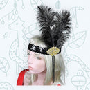 Oro Vintage inspirado El gran Gatsby plata Rhinestone con cuentas diadema 1920s tocado Flapper pluma negra tocado nupcial Art Déco - SACASUSA