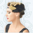 Oro Vintage inspirado El gran Gatsby plata Rhinestone con cuentas diadema 1920s tocado Flapper pluma negra tocado nupcial Art Déco - SACASUSA