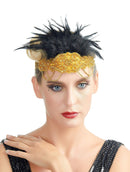 Oro Vintage inspirado El gran Gatsby Rhinestone con cuentas diadema 1920 tocado Flapper negro pluma nupcial tocado de boda Art Déco - SACASUSA