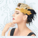 Oro Vintage inspirado El gran Gatsby Rhinestone con cuentas diadema 1920 tocado Flapper negro pluma nupcial tocado de boda Art Déco - SACASUSA