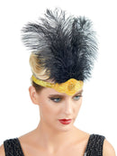 Oro Vintage inspirado El gran Gatsby Rhinestone con cuentas diadema 1920 tocado Flapper negro pluma nupcial tocado de boda Art Déco - SACASUSA