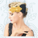 Oro Vintage inspirado El gran Gatsby Rhinestone con cuentas diadema 1920 tocado Flapper negro pluma nupcial tocado de boda Art Déco - SACASUSA