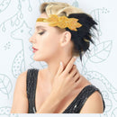 Oro Vintage inspirado El gran Gatsby Rhinestone con cuentas diadema 1920 tocado Flapper negro pluma nupcial tocado de boda Art Déco - SACASUSA