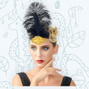 Oro Vintage Pluma El Gran Gatsby Rhinestone con cuentas Diadema 1920 tocado Flapper Pluma Negra Halloween Cosplay Tocado Art Déco - SACASUSA