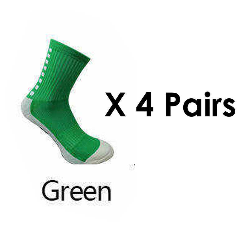 Paquete de 4 pares de calcetines antideslizantes de fútbol premium para hombres y mujeres, calcetines de fútbol transpirables, calidad de agarre corto deportivo, amarillo, verde, blanco, negro, rojo y azul - SACASUSA
