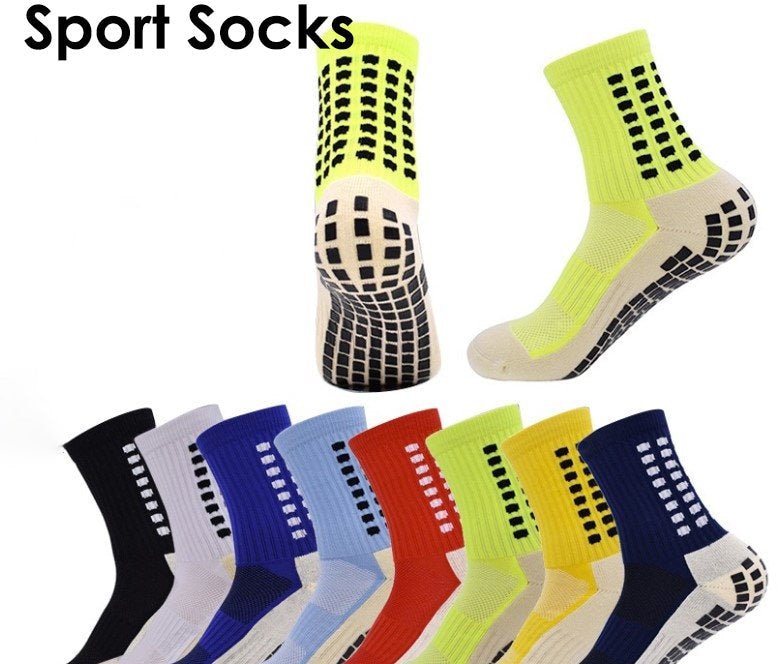 Paquete de 4 pares de calcetines antideslizantes de fútbol premium para hombres y mujeres, calcetines de fútbol transpirables, calidad de agarre corto deportivo, amarillo, verde, blanco, negro, rojo y azul - SACASUSA