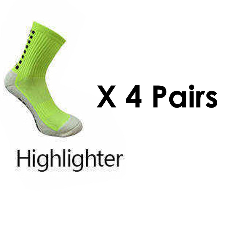 Paquete de 4 pares de calcetines antideslizantes de fútbol premium para hombres y mujeres, calcetines de fútbol transpirables, calidad de agarre corto deportivo, amarillo, verde, blanco, negro, rojo y azul - SACASUSA