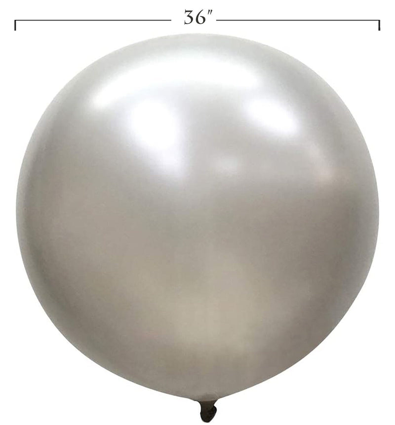 Paquete de 5 unidades redondas de 36 pulgadas, color plateado, para Halloween, globos gigantes de látex gruesos, baby shower, género, revelación, cumpleaños, boda, compromiso, decoración de fiesta - SACASUSA