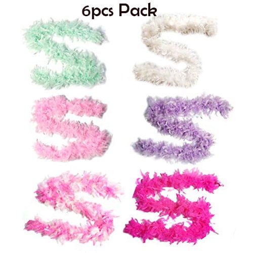 Paquete de 6 piezas de oropeles ligeros de color rosa, verde, morado y plateado, 45 gramos cada uno, boas de plumas de pavo Chandelle, 6 pies de largo, hermoso juego de colores vibrantes - SACASUSA