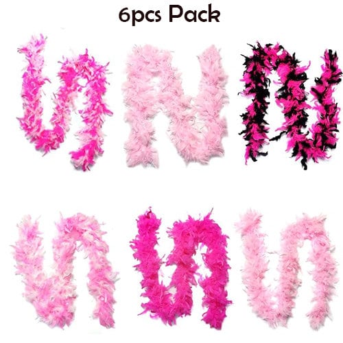 Paquete de 6 piezas Mezcla Rosa Peso ligero 45 gramos cada boas de plumas de pavo Chandelle 6 pies de largo Fiesta de niña Conjunto de colores rosa surtidos paquete a granel - SACASUSA