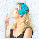 Pluma azul colgante tocado nupcial nativo americano indio trenzado diadema BoHo boda festival rave gitano hippie carnaval cuentas marrones - SACASUSA