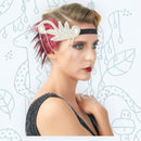 Pluma roja plata vintage inspirado el gran Gatsby Rhinestone con cuentas diadema 1920 tocado Flapper novia boda Art Déco tocado - SACASUSA