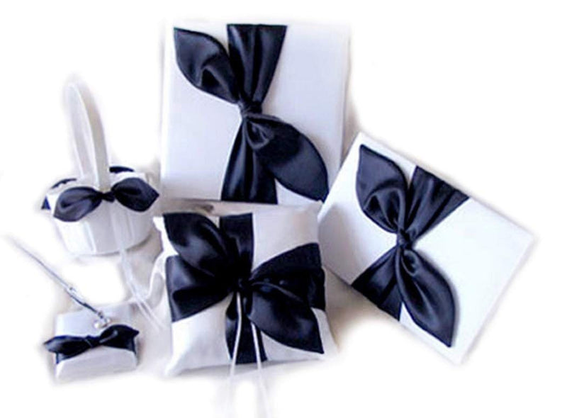 Portador de la almohada del anillo del arco del satén del nudo negro grande del amor de la boda nupcial blanca ¡Simple pero con clase! Accesorios de boda Calidad y artesaná­a de primer nivel - SACASUSA