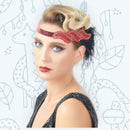 Rojo Vintage Inspirado El Gran Gatsby Lentejuelas con cuentas Diadema 1920 tocado Flapper Pluma Negra Tocado de Boda Nupcial Art Déco - SACASUSA