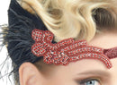 Rojo Vintage inspirado El gran Gatsby Rhinestone con cuentas diadema 1920 tocado Flapper negro pluma nupcial tocado de boda Art Déco - SACASUSA