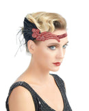 Rojo Vintage inspirado El gran Gatsby Rhinestone con cuentas diadema 1920 tocado Flapper negro pluma nupcial tocado de boda Art Déco - SACASUSA