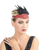 Rojo Vintage inspirado El gran Gatsby Rhinestone con cuentas diadema 1920 tocado Flapper negro pluma nupcial tocado de boda Art Déco - SACASUSA