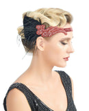 Rojo Vintage inspirado El gran Gatsby Rhinestone con cuentas diadema 1920 tocado Flapper negro pluma nupcial tocado de boda Art Déco - SACASUSA