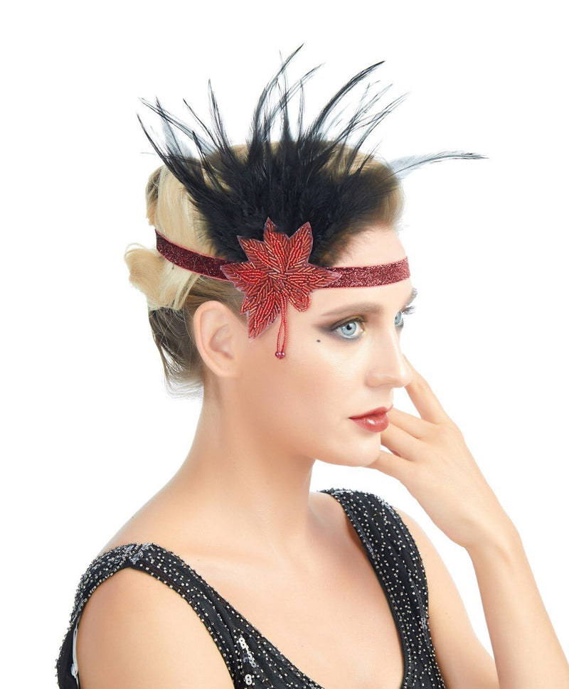 Rojo Vintage inspirado The Great Gatsby Bead Diadema 1920s tocado Flapper nupcial boda tocado accesorio para el cabello Halloween fiesta rugiente - SACASUSA