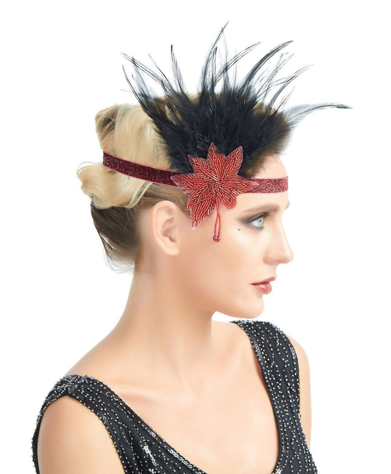 Rojo Vintage inspirado The Great Gatsby Bead Diadema 1920s tocado Flapper nupcial boda tocado accesorio para el cabello Halloween fiesta rugiente - SACASUSA