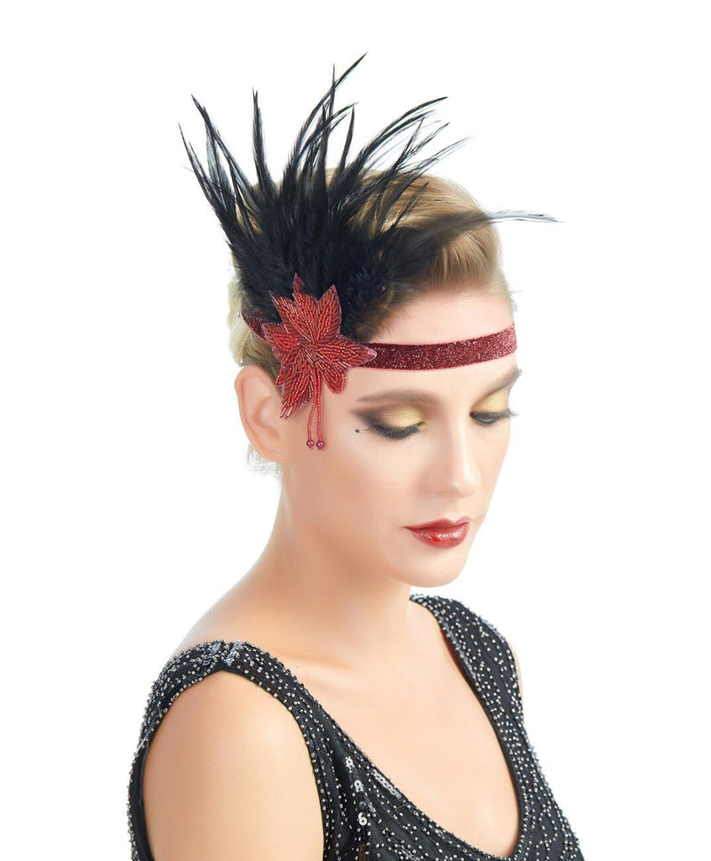 Rojo Vintage inspirado The Great Gatsby Bead Diadema 1920s tocado Flapper nupcial boda tocado accesorio para el cabello Halloween fiesta rugiente - SACASUSA