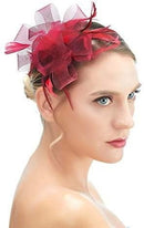 Tocado de flores y plumas para mujer, tocado de fiesta para cóctel, pinza para el pelo en color burdeos - SACASUSA