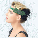 Verde Vintage inspirado El gran Gatsby Rhinestone con cuentas diadema 1920 tocado Flapper negro pluma novia tocado de boda Art Déco - SACASUSA
