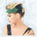 Verde Vintage inspirado El gran Gatsby Rhinestone con cuentas diadema 1920 tocado Flapper negro pluma novia tocado de boda Art Déco - SACASUSA