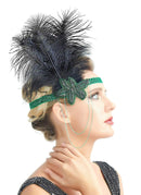 Verde Vintage inspirado El gran Gatsby Rhinestone con cuentas diadema 1920 tocado Flapper negro pluma novia tocado de boda Art Déco - SACASUSA