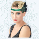 Verde Vintage inspirado El gran Gatsby Rhinestone con cuentas diadema 1920 tocado Flapper negro pluma novia tocado de boda Art Déco - SACASUSA