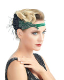 Verde Vintage inspirado El gran Gatsby Rhinestone con cuentas diadema 1920 tocado Flapper negro pluma novia tocado de boda Art Déco - SACASUSA