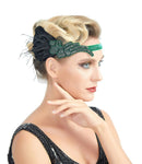 Verde Vintage inspirado El gran Gatsby Rhinestone con cuentas diadema 1920 tocado Flapper negro pluma novia tocado de boda Art Déco - SACASUSA